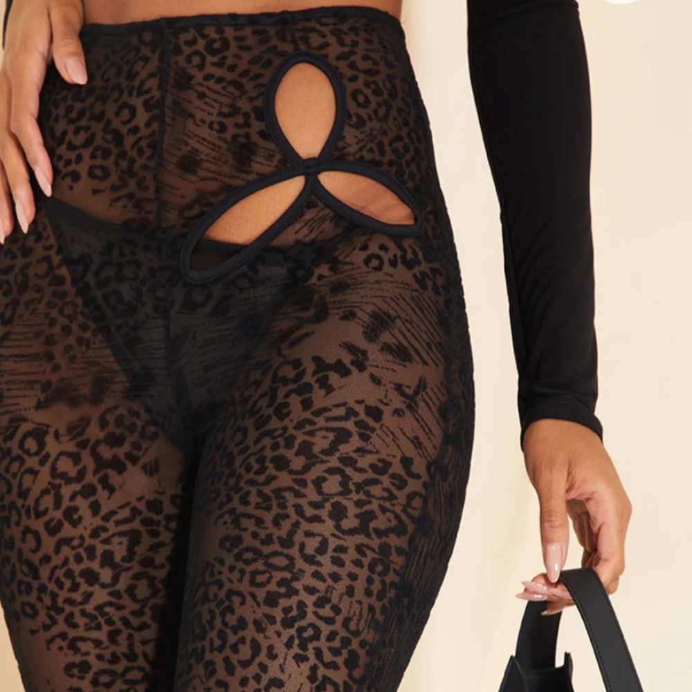 Black Cut Out Hip Detail Mesh Leggings